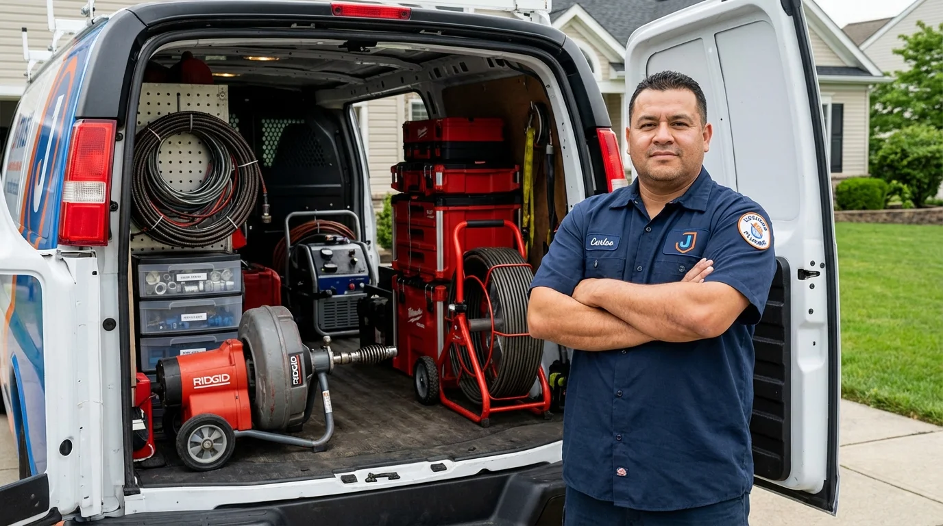 Professional drain cleaning equipment and Johns Plumbing LLC plumber in Lakemore