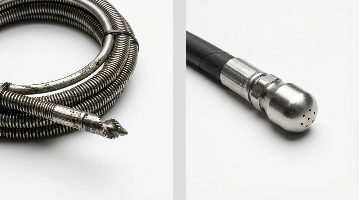 Drain snake cable and hydro jetting nozzle used for drain cleaning in Lakemore, OH