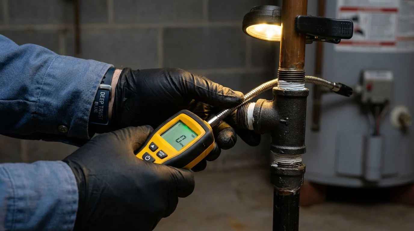 Gas leak detection with electronic sniffer by Johns Plumbing LLC in Lakemore