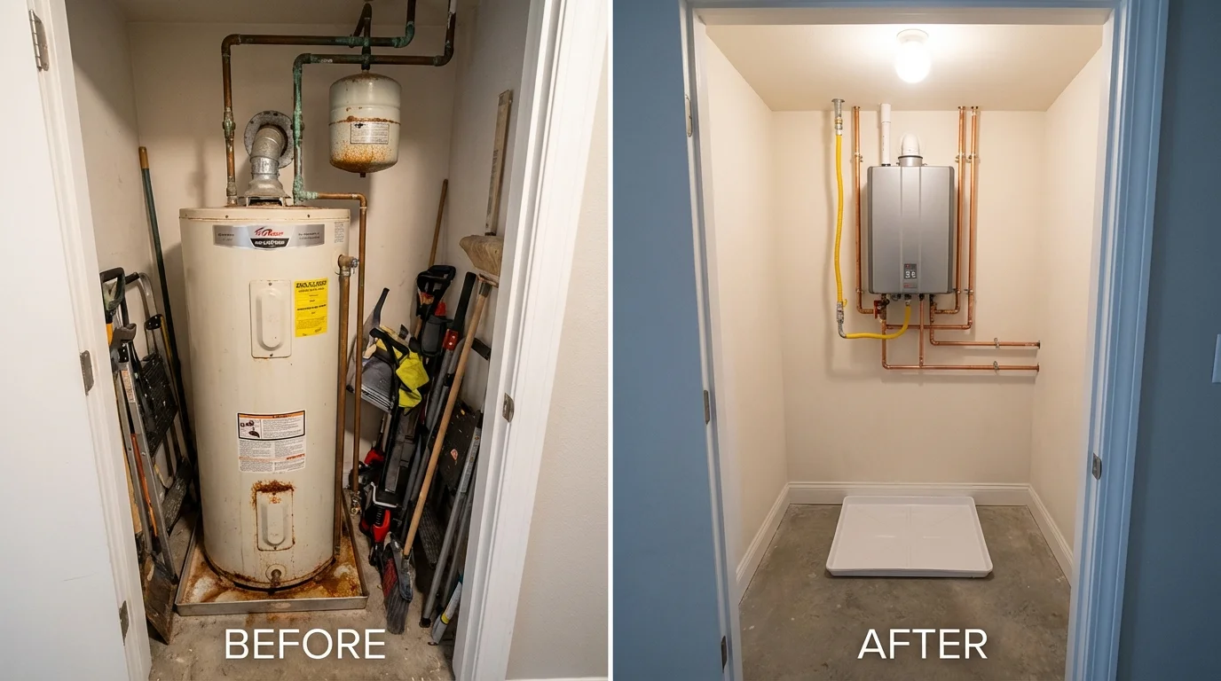 Tank water heater versus wall-mounted tankless unit comparison for Lakemore, OH homeowners